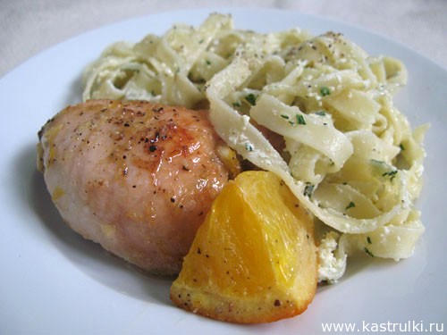 Курица, запеченная с апельсинами и имбирем