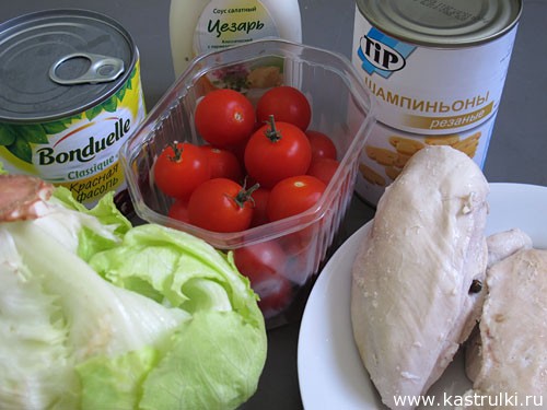 Куриный салат с фасолью и шампиньонами
